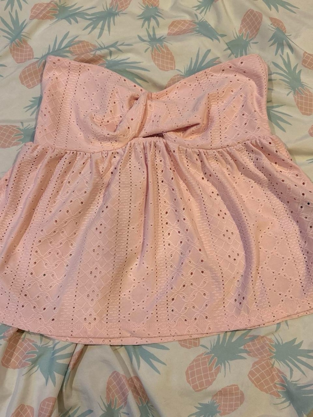 Pink Eyelet Strapless Tank Top
